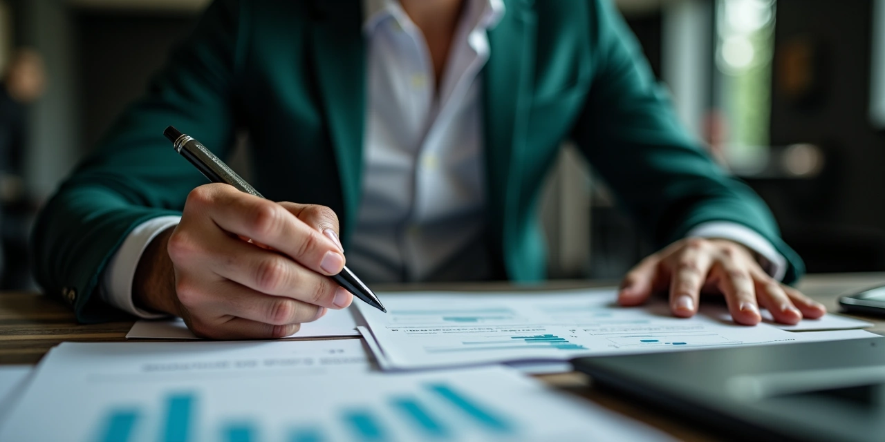 Business owner completing a line of credit application with financial documents organized