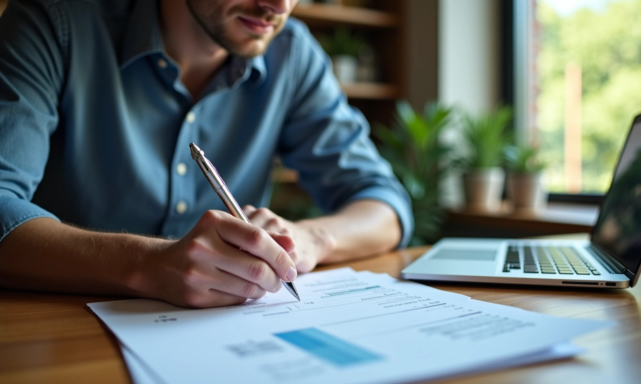 Business owner reviewing receivables and inventory ledgers at a desk while considering asset-based financing