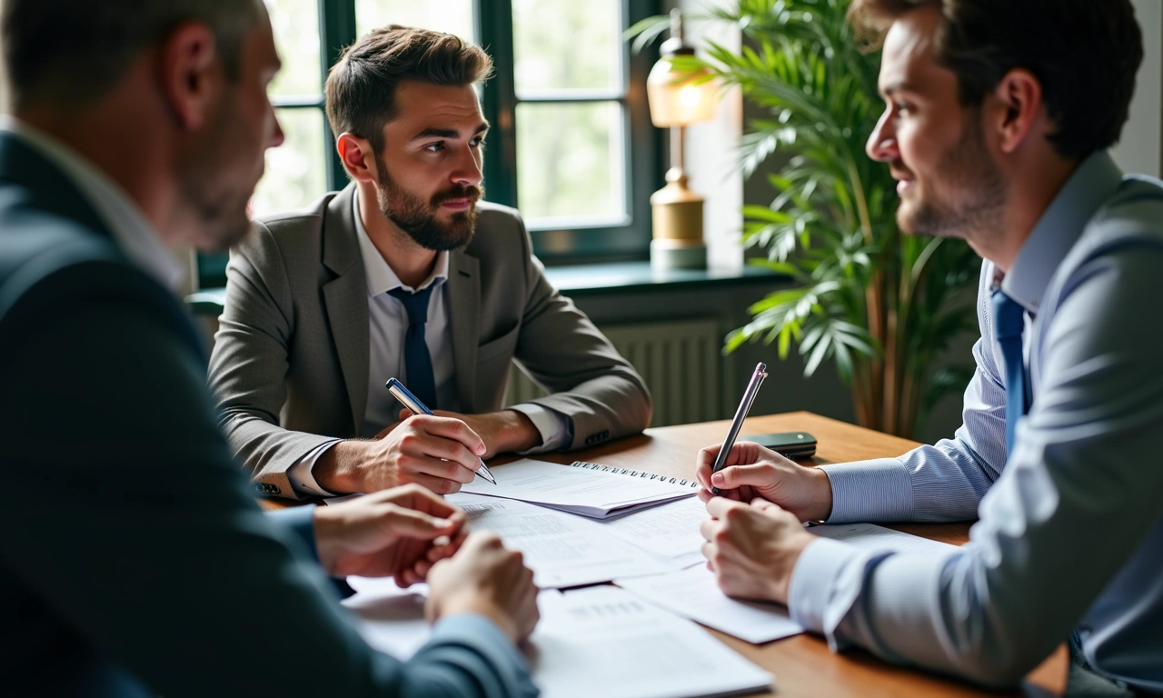 Business owner and advisor reviewing collateral documents together at a table