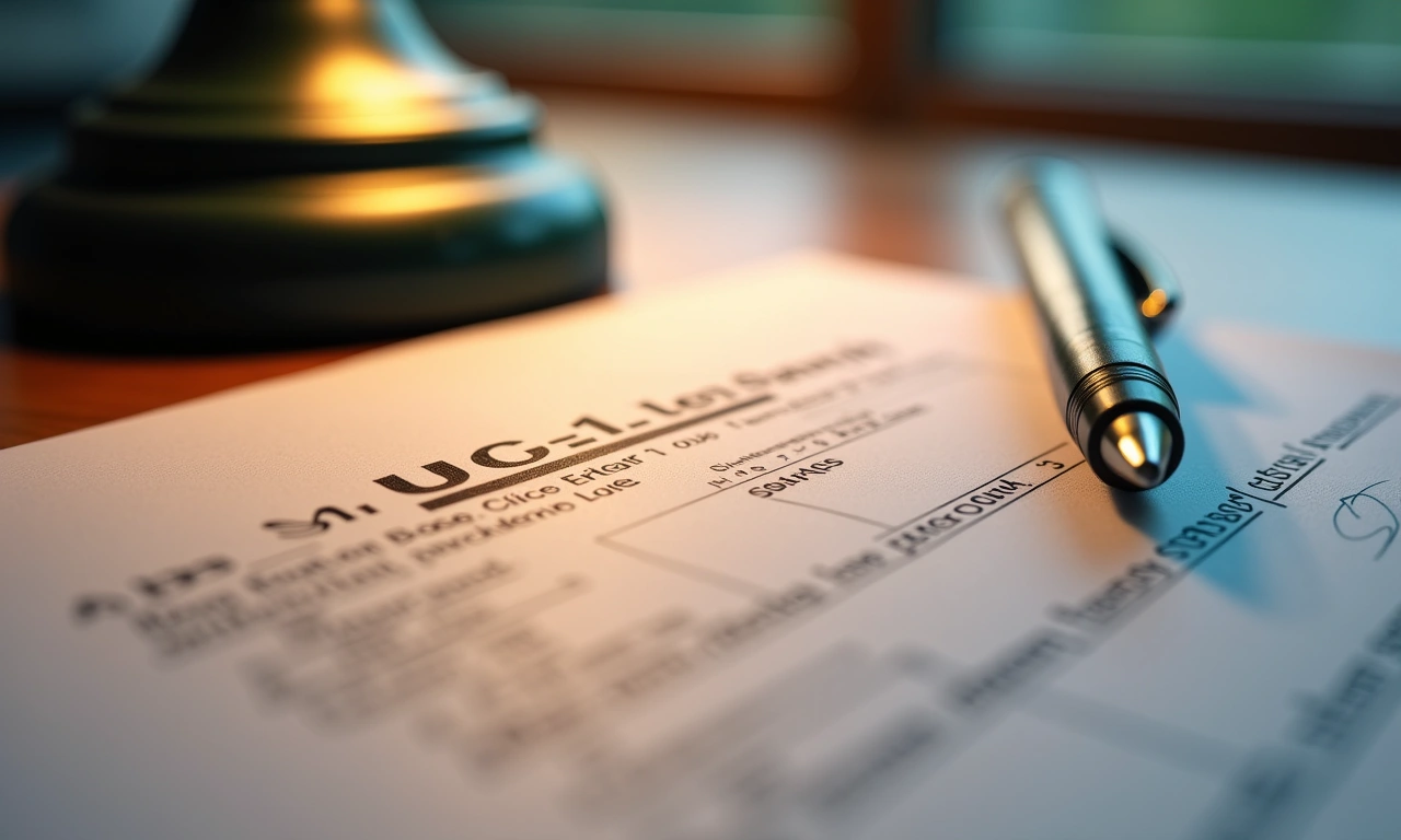 Close-up of a UCC-1 lien search printout reviewed beside a borrowing base certificate
