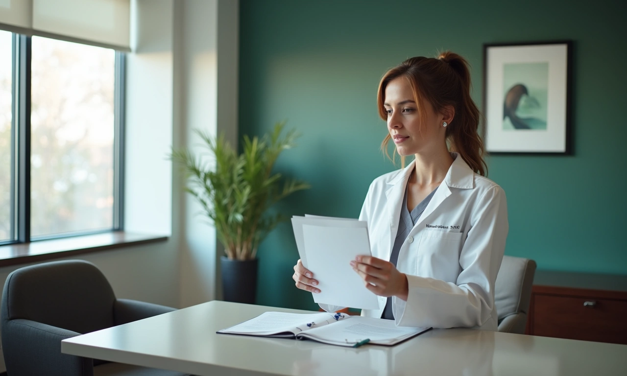 Medical professional in Bountiful Utah private practice reviewing credit documents