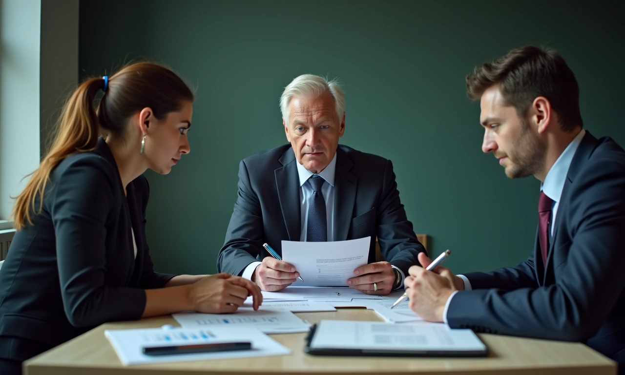 Business owner reviewing credit rebuilding strategy with financial advisor in professional office