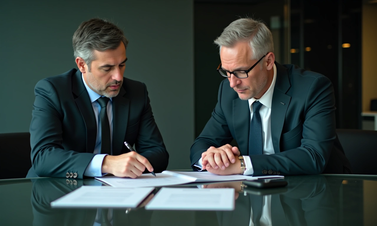 Business owner discussing collateral options with lender at professional conference table