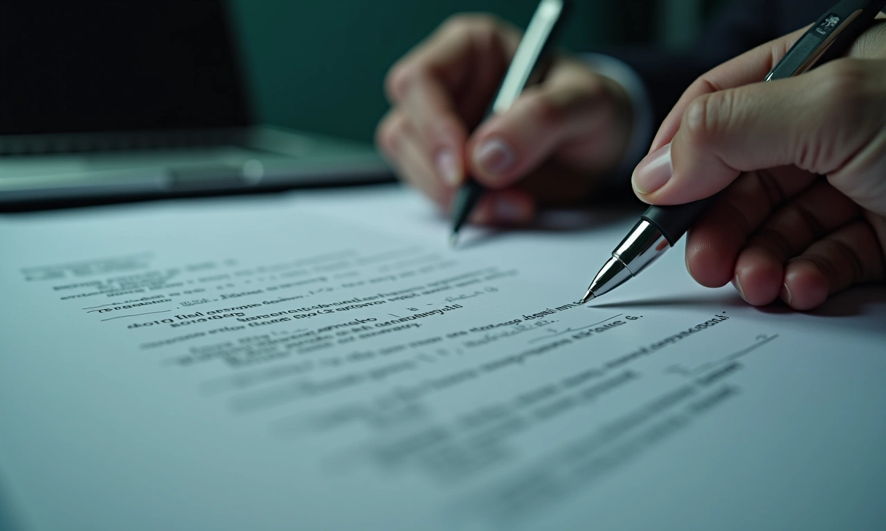 Business credit agreement documents with fee schedule highlighted on executive desk