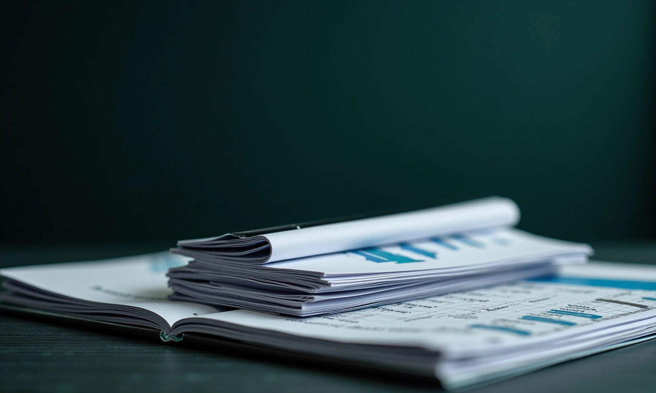 Business credit market data reports organized on executive desk