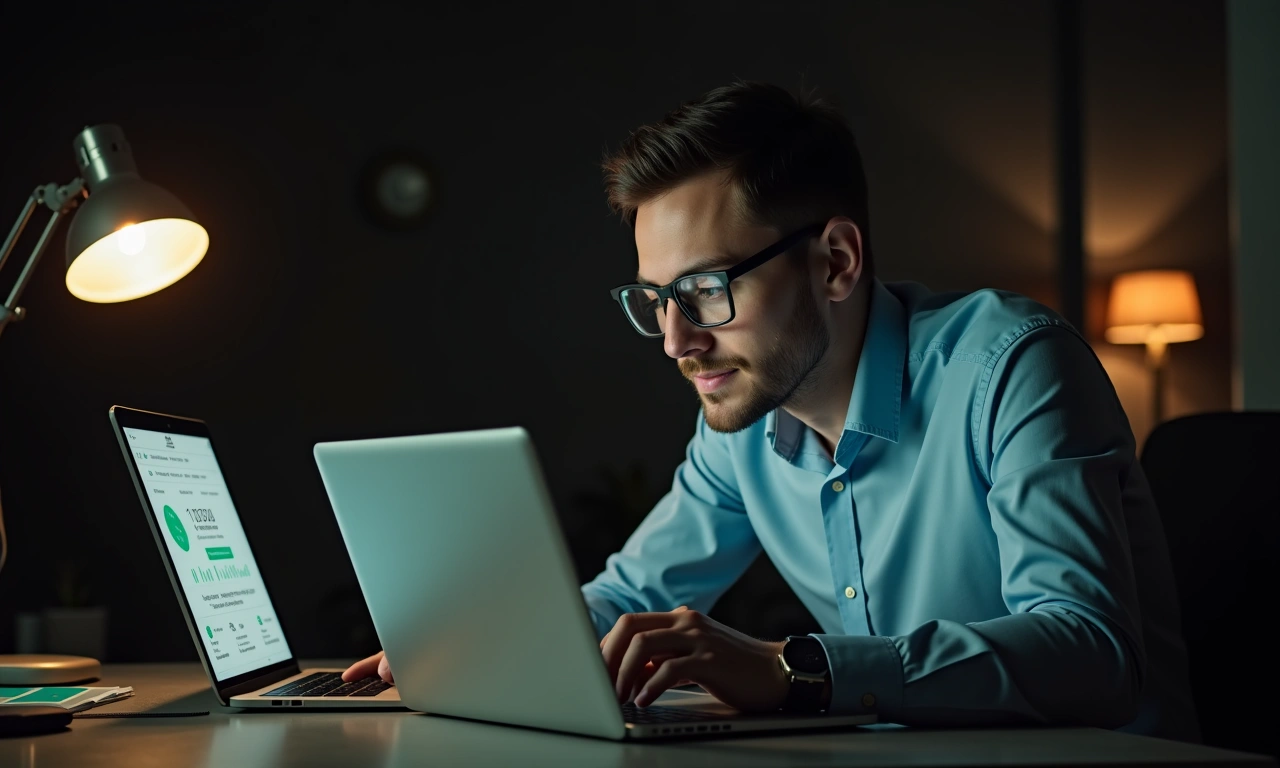 Business owner reviewing a fast loan approval decision on a laptop
