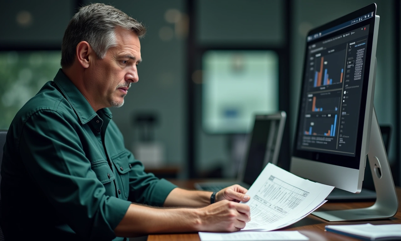 Trucking company owner reviewing fleet expansion term loan documents with a commercial vehicle financing lender