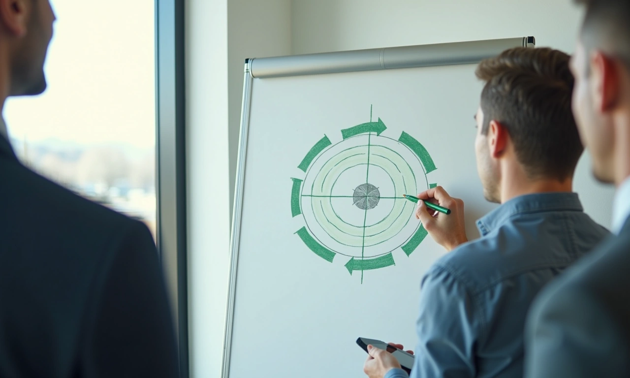 Business cash flow cycle visualization on whiteboard in Centerville office