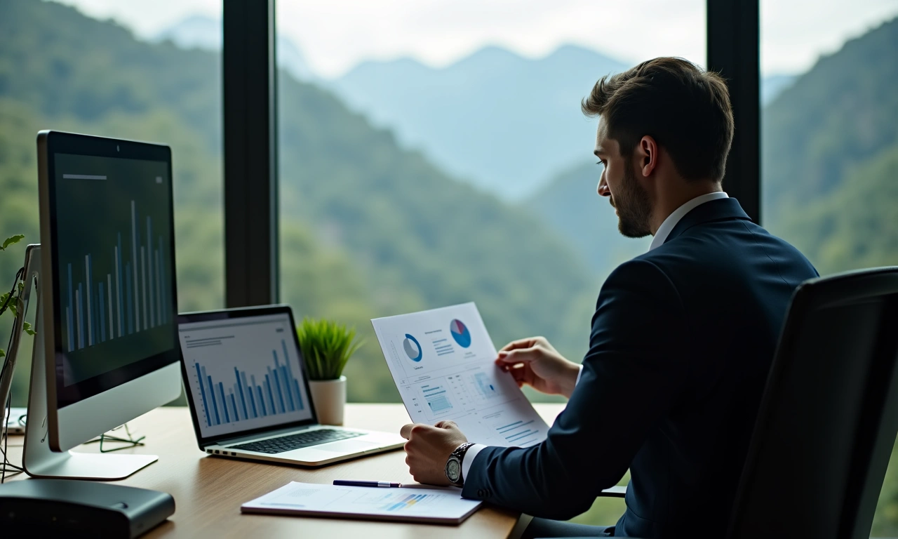 Business executive reviewing rate comparison chart for LOC borrowing decisions in 2026