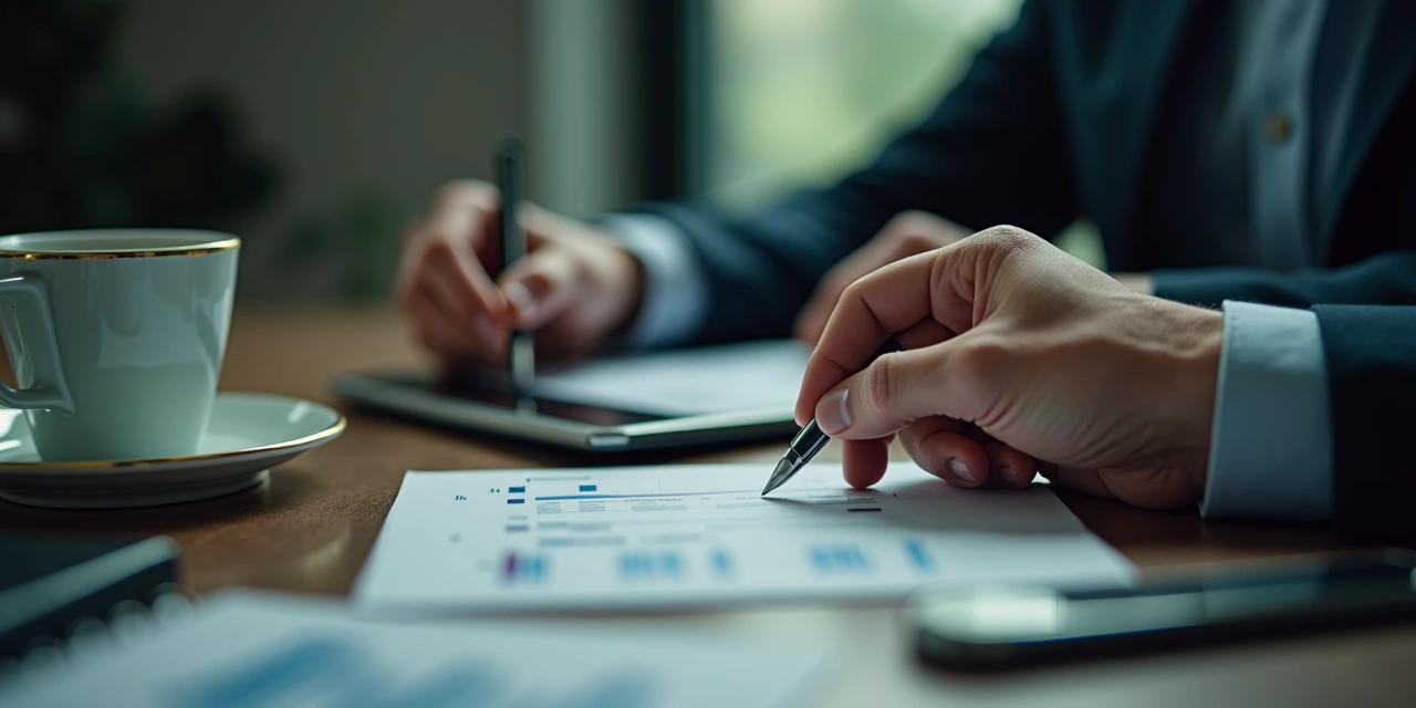 Business owner reviewing LOC fee schedule and interest calculation documentation