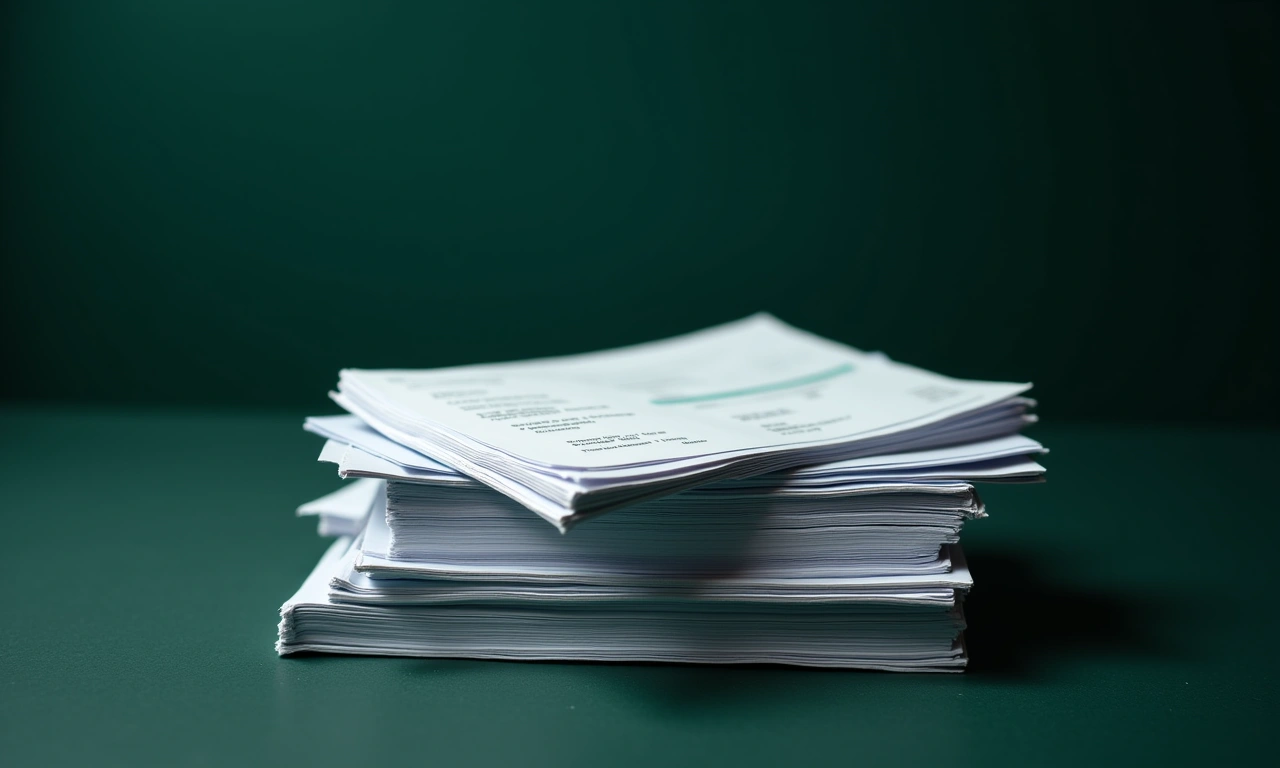 Business owner reviewing accounts receivable invoices and working capital options at desk