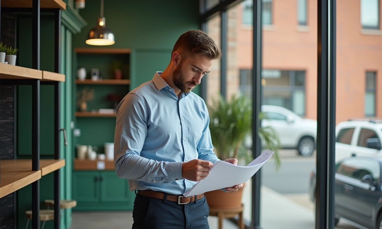 Layton Utah retail store owner reviewing inventory financing documents