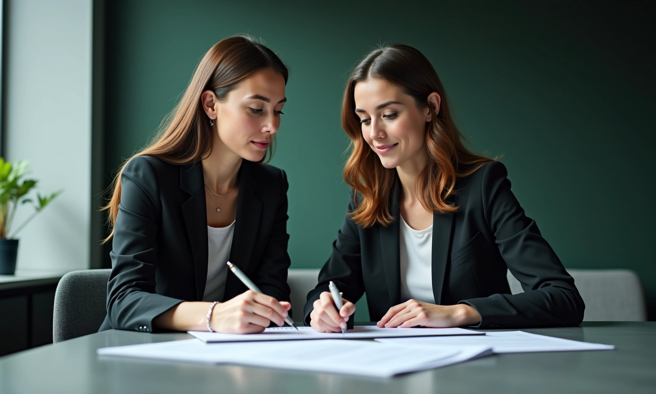 Women business owner meeting with lender at professional office, collaborative editorial photography