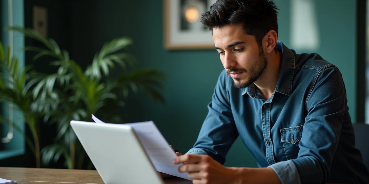 New business owner reviewing startup financing options at a desk
