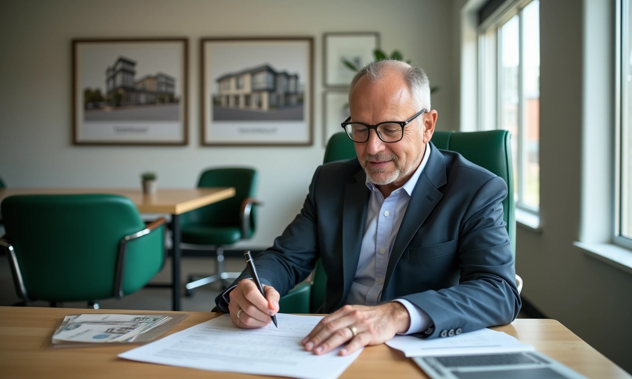 Real estate developer signing construction line of credit in modern Ogden office