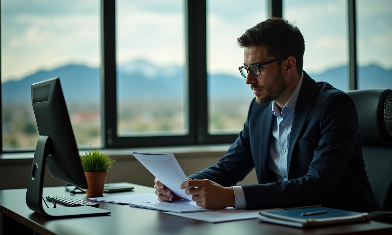 Orem business executive reviewing credit line options at clean modern desk in professional office