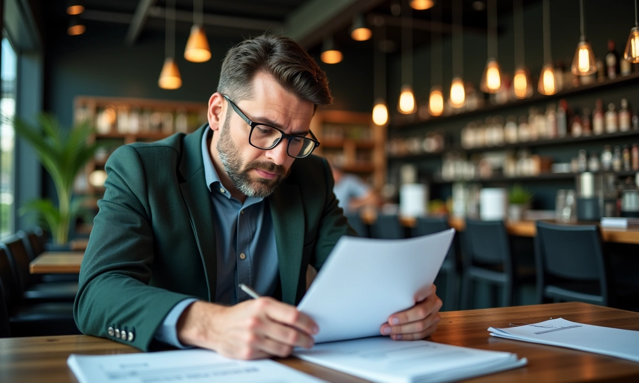 Bar and restaurant owner signing expansion financing documents with a hospitality business term loan lender