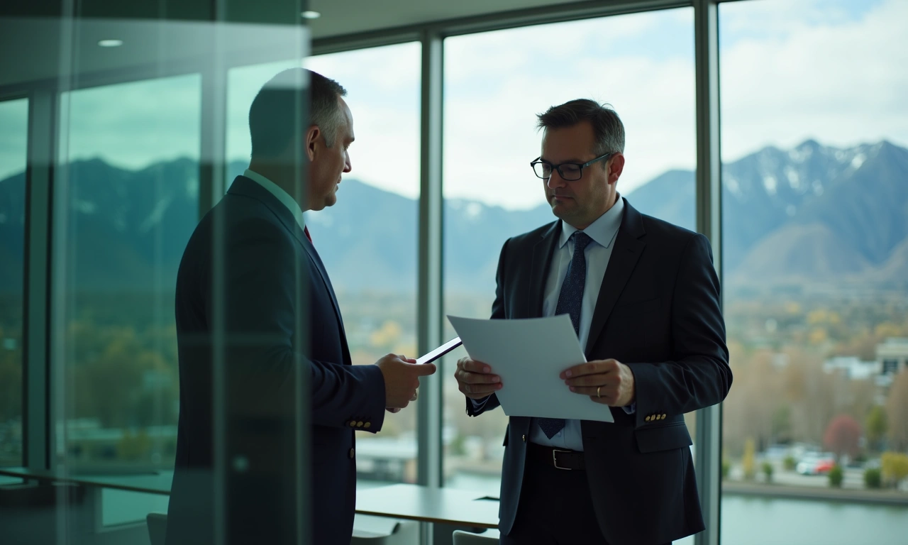 Utah business executive reviewing capital structure with credit facility documents