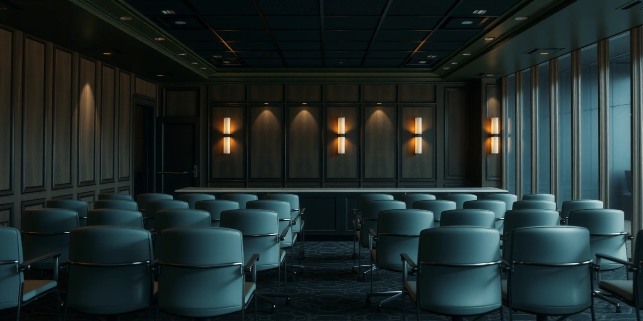 Empty institutional bank boardroom as SBA lenders exit the market — private credit funds filling the gap 2026