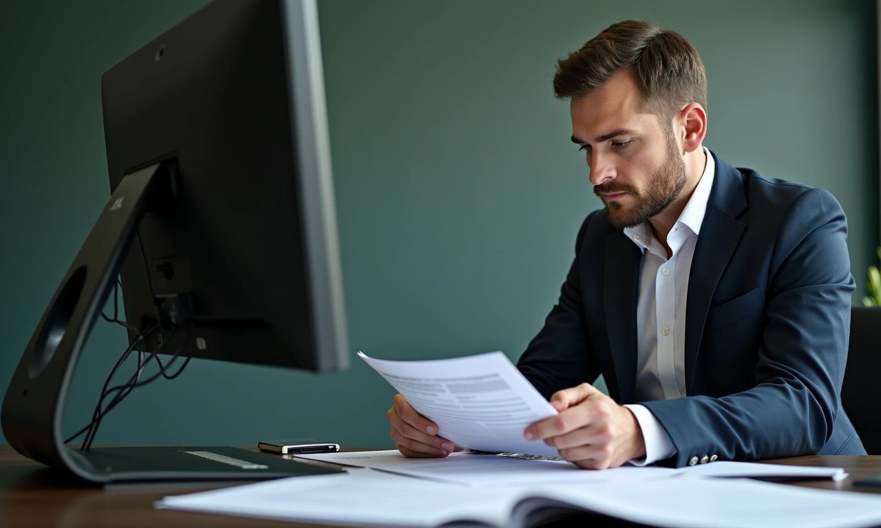 Executive reviewing alternative business financing options at laptop with lending comparison documents