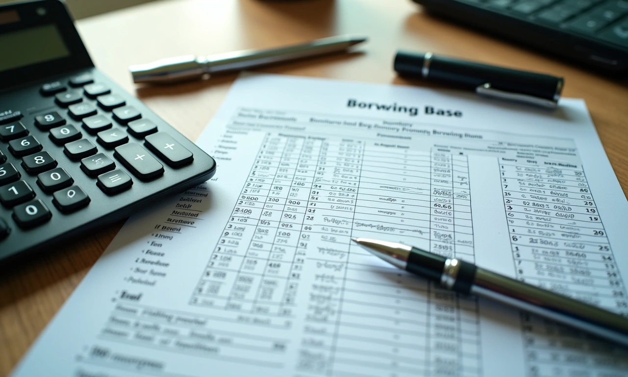 Overhead view of inventory count sheets and a borrowing base worksheet spread on a desk