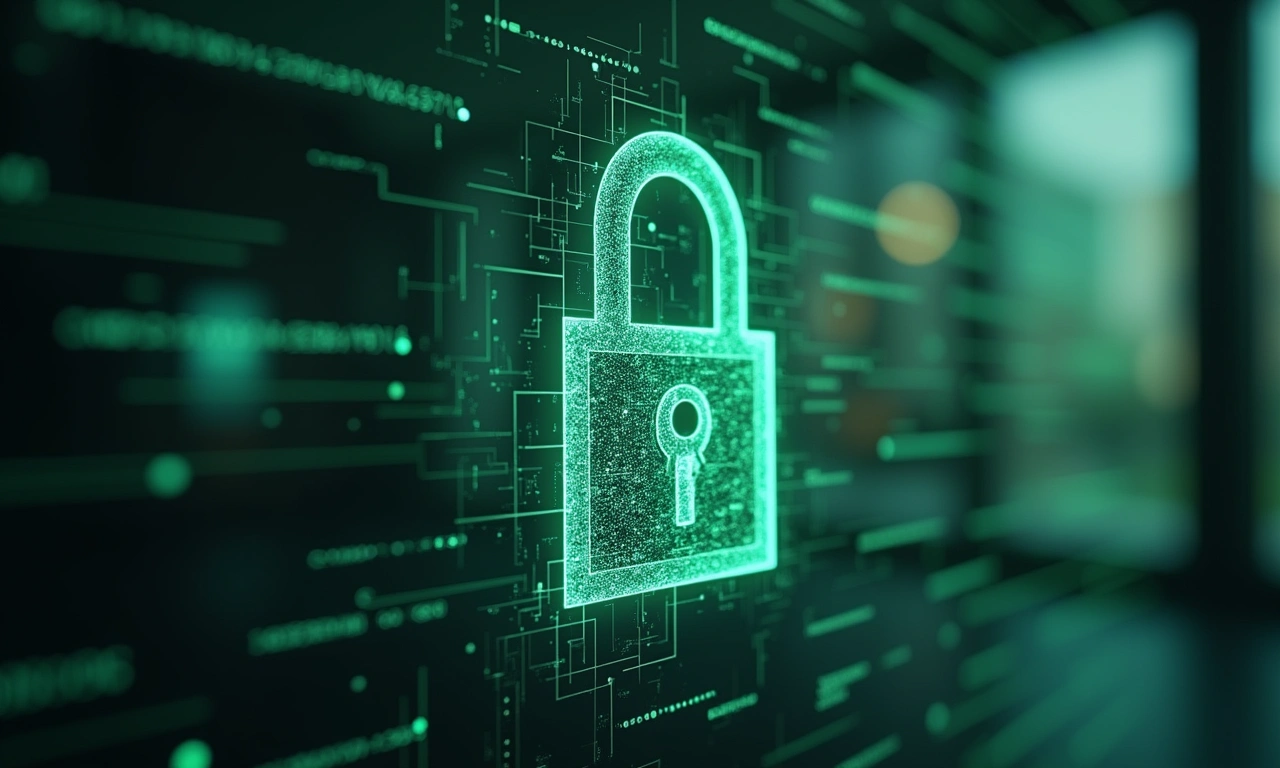 Digital encryption and security concept in hunter green and silver palette