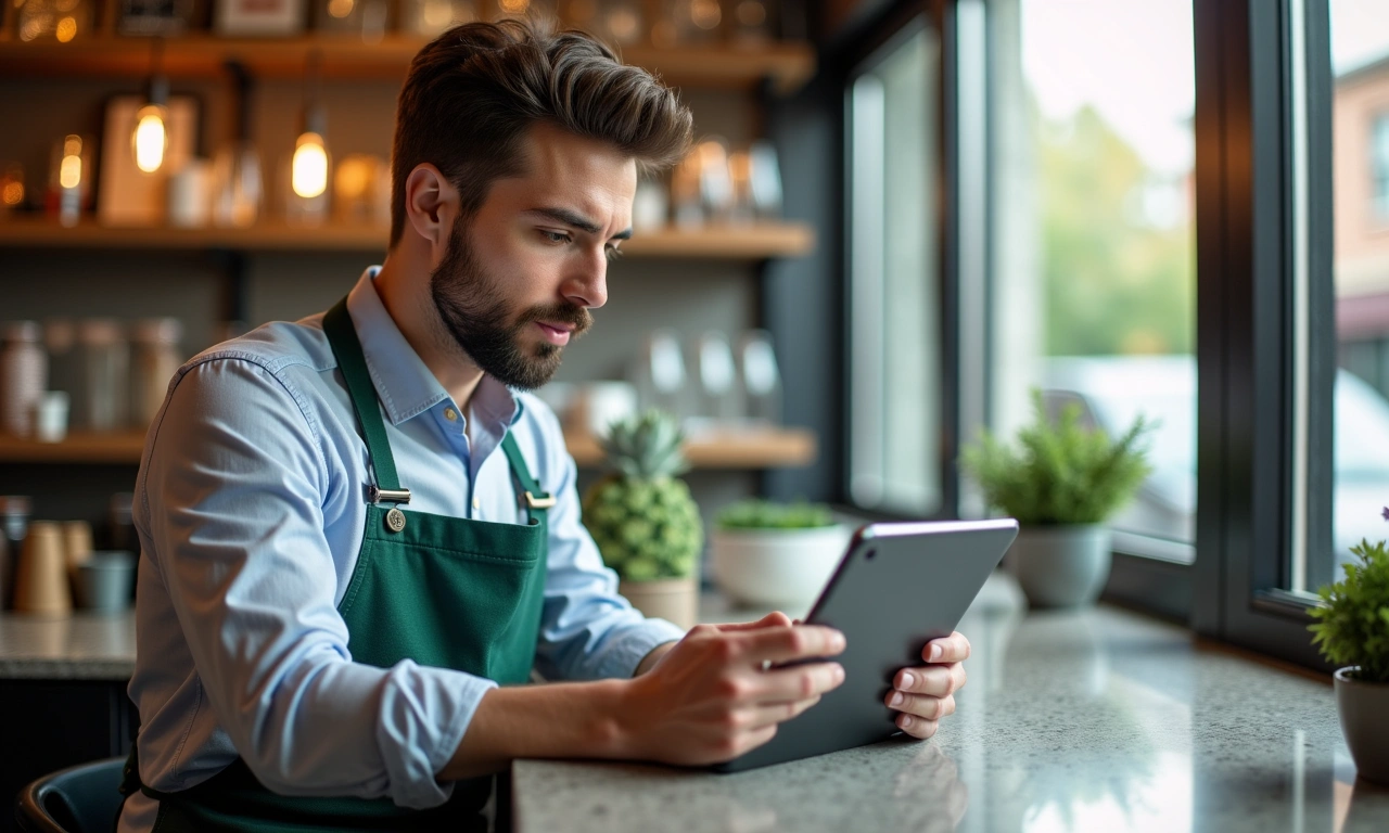 Small business owner reviewing a short-term loan offer at a shop counter