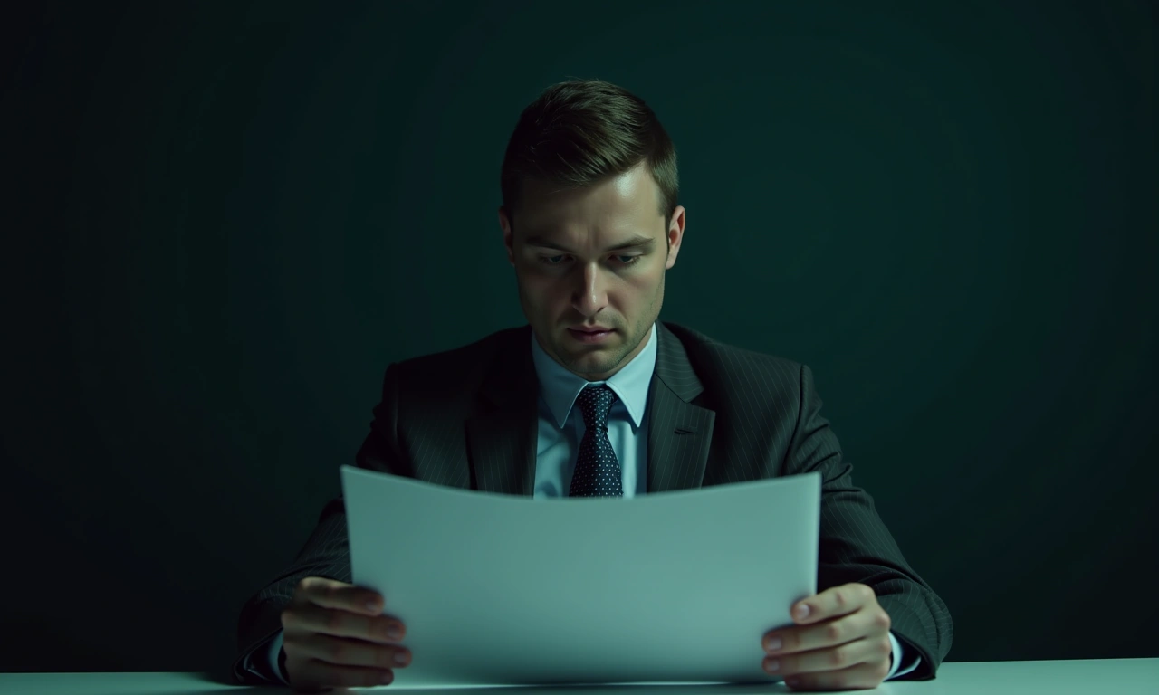 Small business owner reviewing loan rejection letter at desk with financial documents