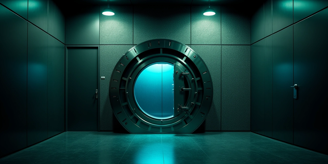 A modern steel bank vault standing open beside a sealed stone vault, representing fintech lenders entering a market banks are leaving 2026