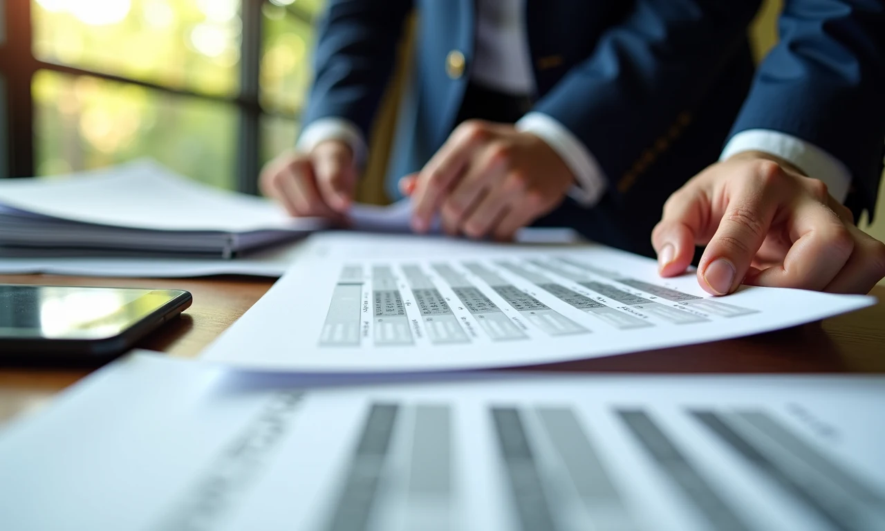Business owner organizing tax returns and bank statements for a loan application