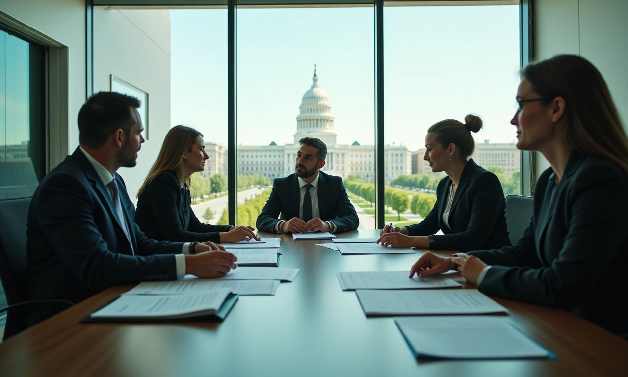 Business compliance team meeting with Utah state capitol visible