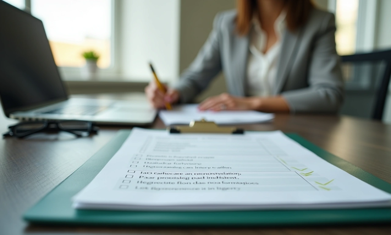 2026 compliance checklist on executive desk with hunter green portfolio