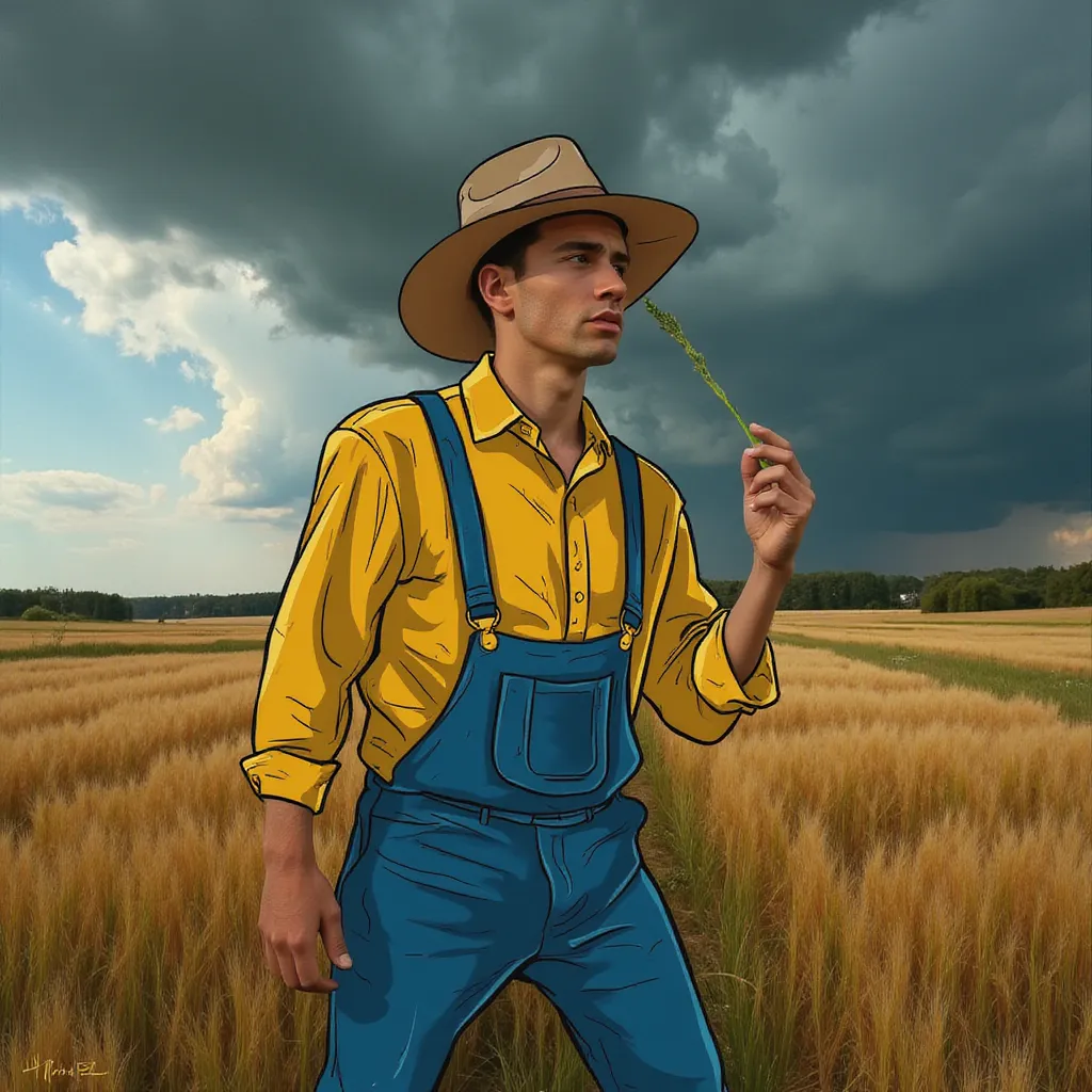 a man in a hat in a field